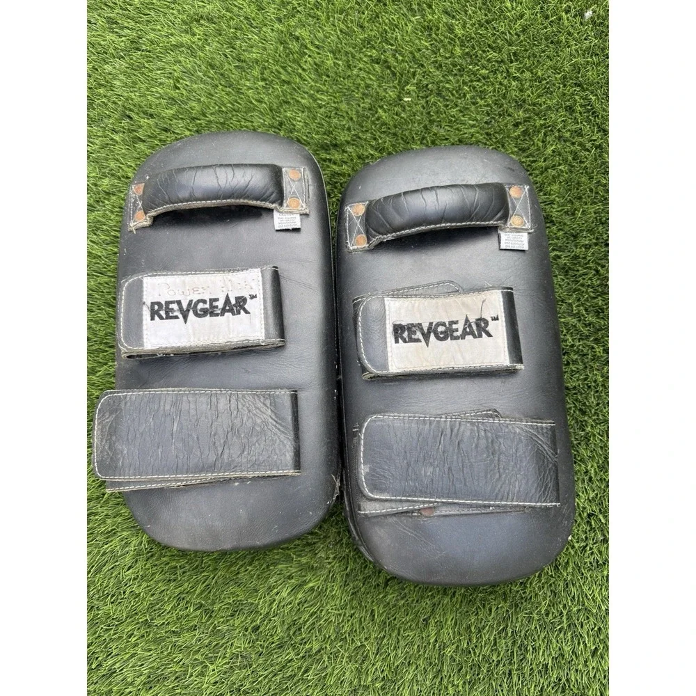 Vintage REVGEAR Leather Muay Thai Kick Pads Made in Thailand Old School Pair